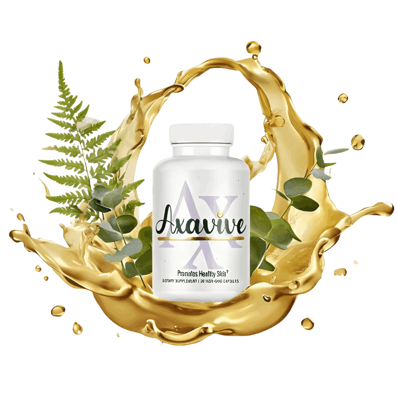 Axavive supplement bottle showing premium skin renewal formula
